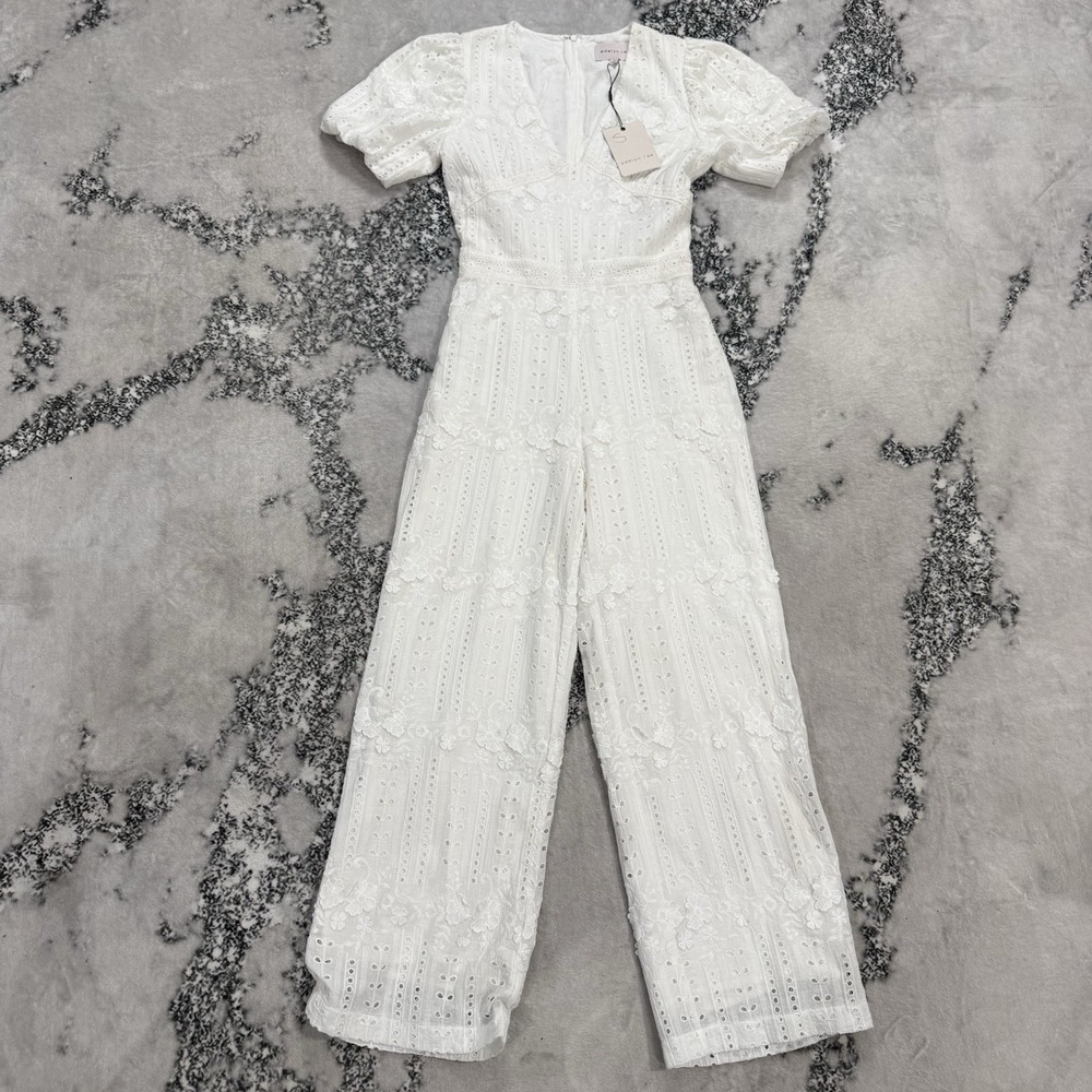 Adelyn‎ Rae White Eyelet Lace Jumpsuit Wide Leg Womens Size S Embroidered Bridal